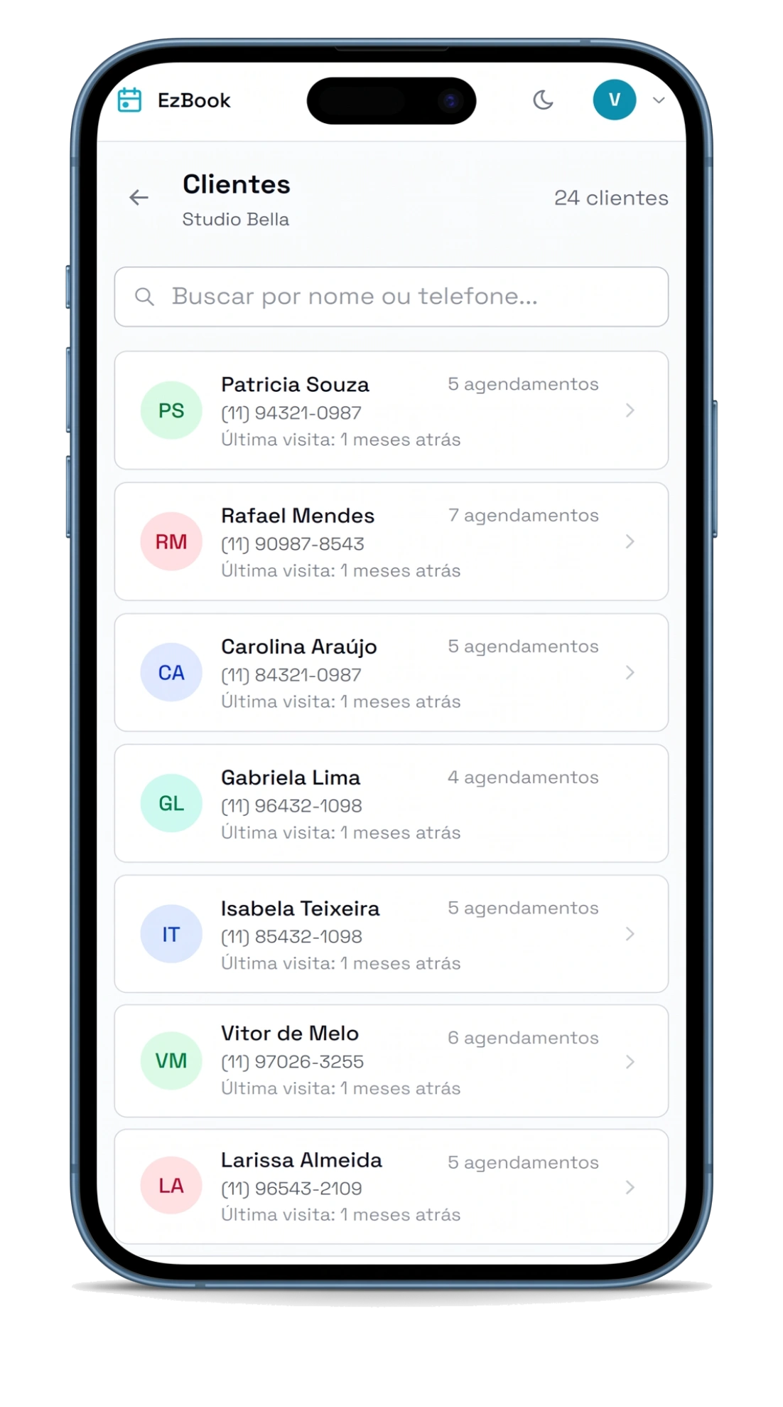 Lista de clientes com histórico
